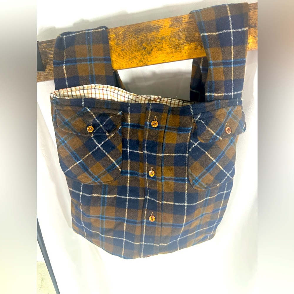 MorganRy Flannel Sholder Bag Whitney 12 Brown Cream Handmade Lined Rescued Shirt